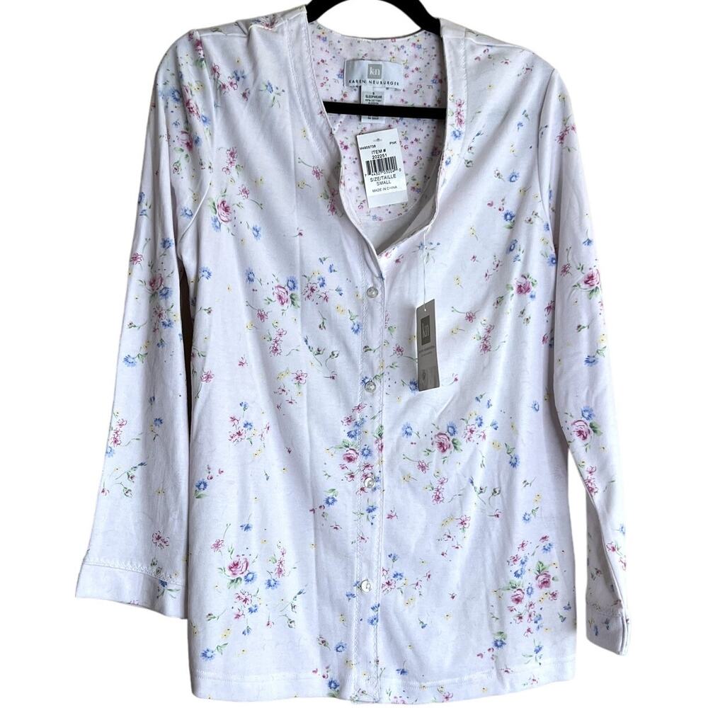 Karen Neuburger Sleepwear Pajama Top Women Size Small Floral Loungewear comfort